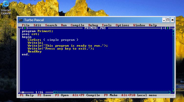  Turbo Pascal 7 на рабочем столе современной операционной системы Windows